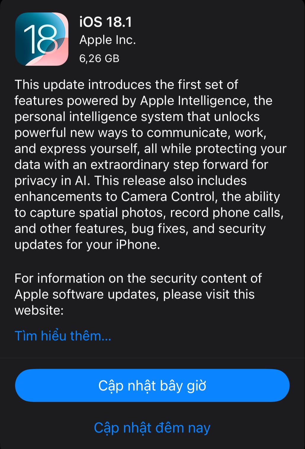 Apple ra mắt iOS 18.1 RC: Cuối cùng cũng có Apple Intelligence, hỗ trợ ghi âm cuộc gọi, sửa lỗi nghiêm trọng trên iPhone 16- Ảnh 1.