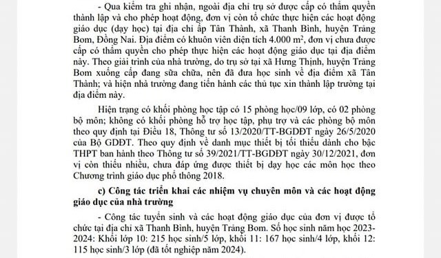  Đồng Nai: THPT Văn Lang tổ chức hoạt động GD ở xã Thanh Bình khi chưa có phép 